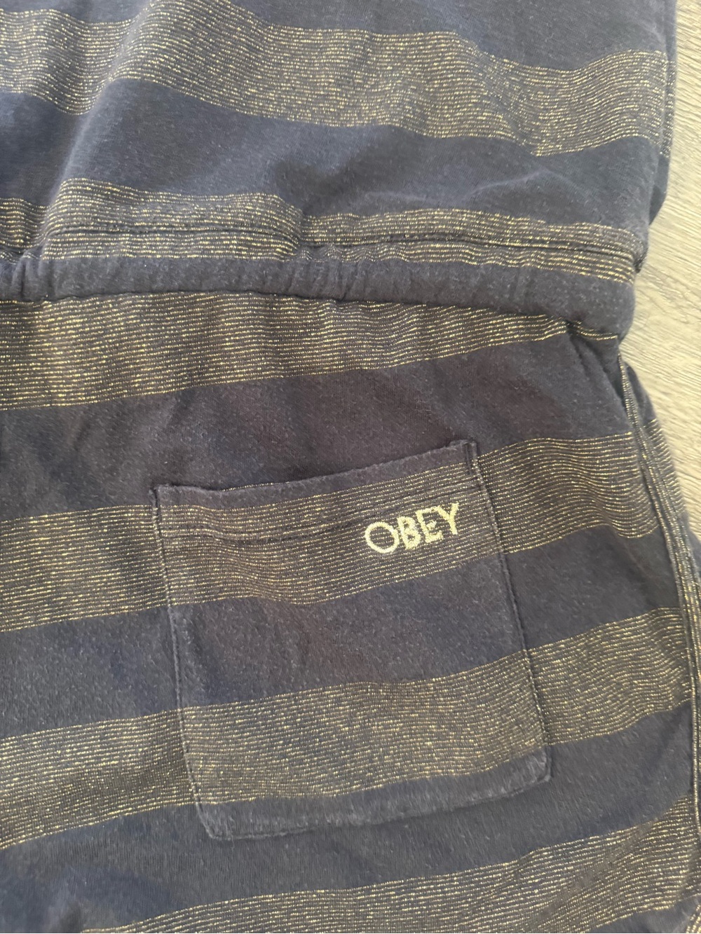 Obey Propaganda Striped Sleeveless Romper in Black and Gold Shimmer - Picture 5 of 7